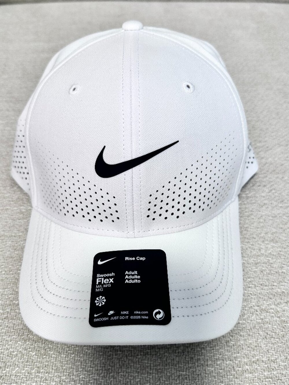 NIKE Dri-FIT ADV Rise Structured SwooshFlex Unisex Hat Cap White M/L FB5633-100